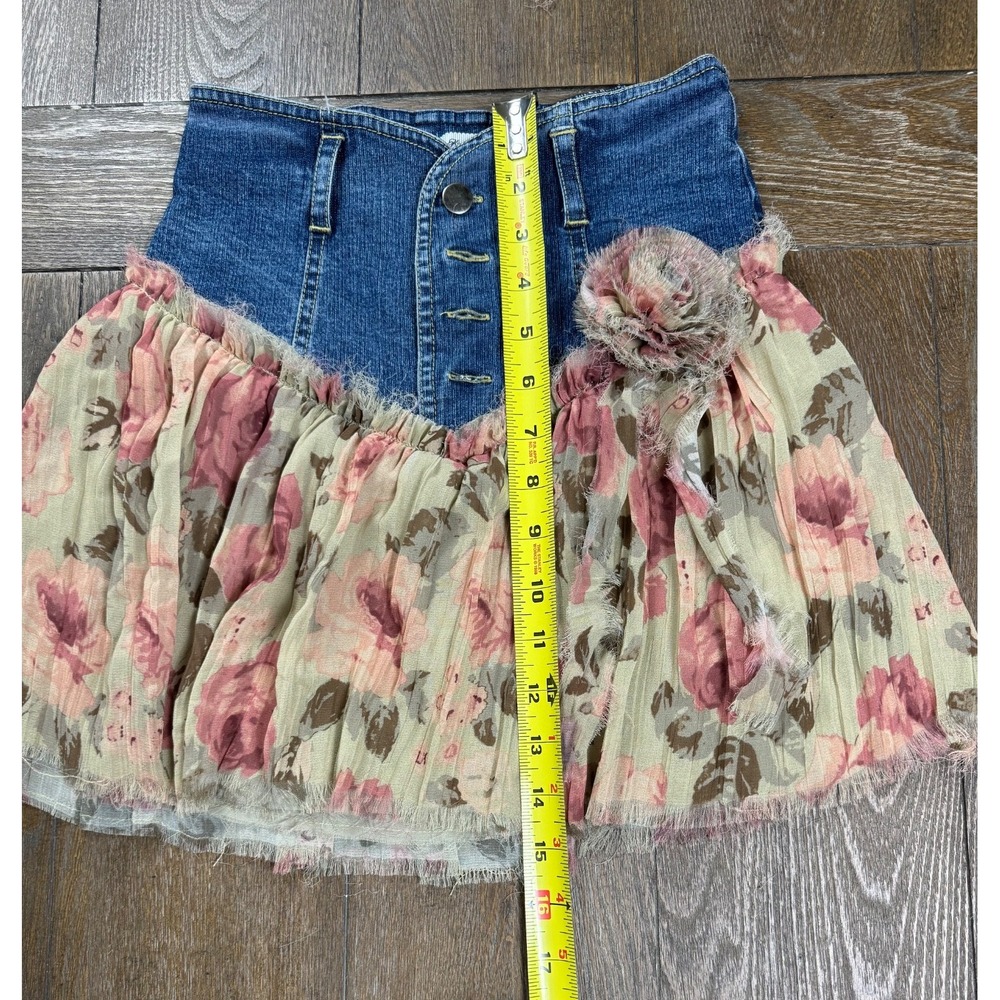 Kimchi Blue XS Floral Denim Chiffon Mini Skirt Fairycore Boho - Picture 4 of 7